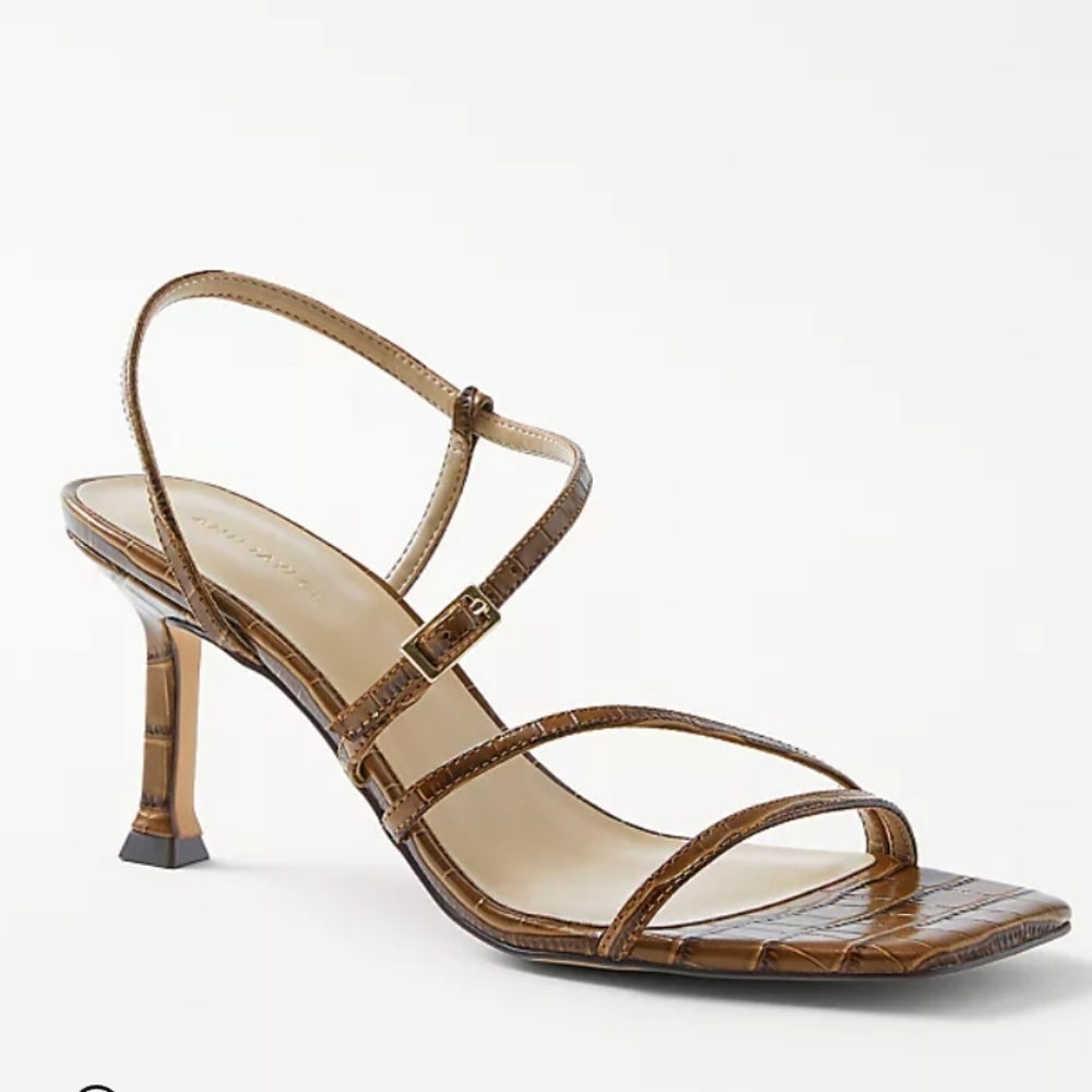 Ann Taylor size 11 Brown Croc Embossed Strappy Heeled Sandals, New in Box